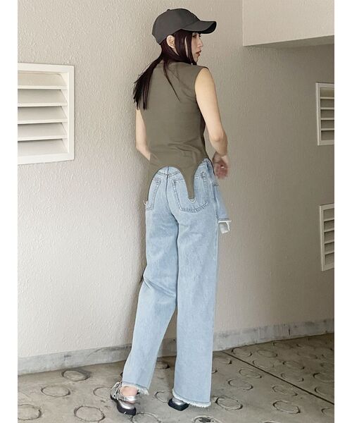 MURUA（ムルーア）の「【SET UP対応】スカートレイヤードデニム（デニムパンツ・レディース・ライトブルー/ブラック・2/1）」の3枚目の写真