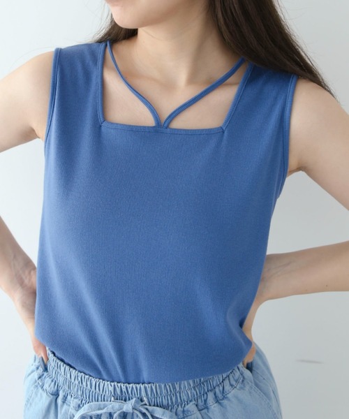 Green　Parks（グリーンパークス）の「マルチストラップテレコタンク（タンクトップ・レディース・ブルー/チャコールグレー/ホワイト/ブラック・FREE）」の4枚目の写真