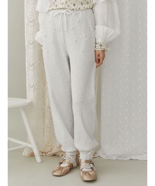 merry jenny(メリージェニー)の「パールリブジョガーパンツ(スウェットパンツ・レディース・ライトグレー/グレー・FREE)」の6枚目の写真
