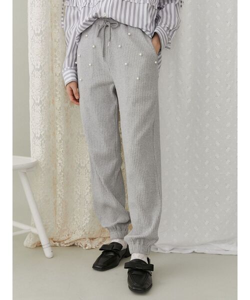 merry jenny(メリージェニー)の「パールリブジョガーパンツ(スウェットパンツ・レディース・ライトグレー/グレー・FREE)」の4枚目の写真