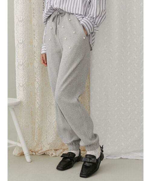 merry jenny(メリージェニー)の「パールリブジョガーパンツ(スウェットパンツ・レディース・ライトグレー/グレー・FREE)」の1枚目の写真