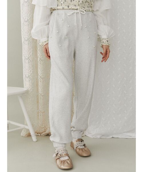 merry jenny(メリージェニー)の「パールリブジョガーパンツ(スウェットパンツ・レディース・ライトグレー/グレー・FREE)」の2枚目の写真