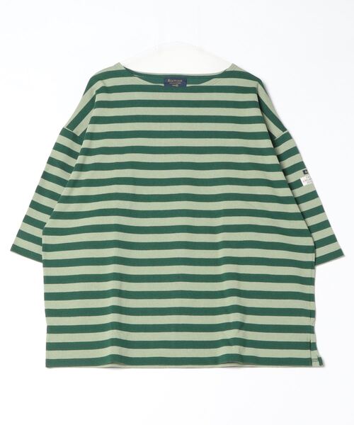 CAL O LINE（キャルオーライン）の「CAL O LINE × Le Minor キャルオーライン×ルミノア　S/S BRETON MARINE バスクボーダーシャツ（Tシャツ/カットソー・メンズ・モスグリーン/レッド・L/M）」の2枚目の写真