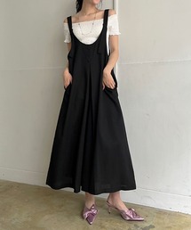 フロントボタンタックルーズサロペット