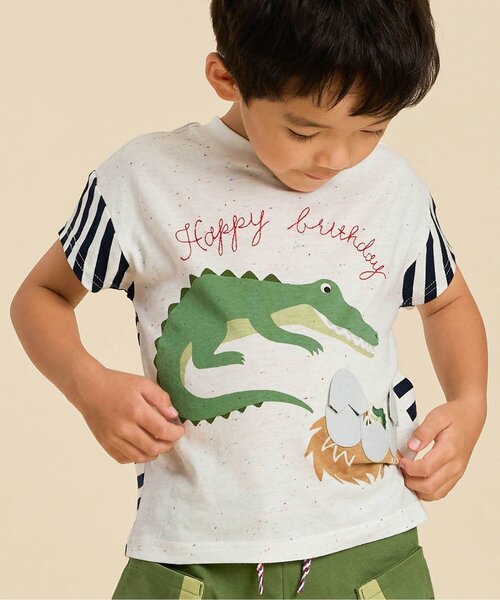 BIT'Z(ビッツ)の「ワニ&アヒル子育てギミックTシャツ(Tシャツ/カットソー・キッズ・ミント/キナリ・120/110/100/95/90/80)」の1枚目の写真