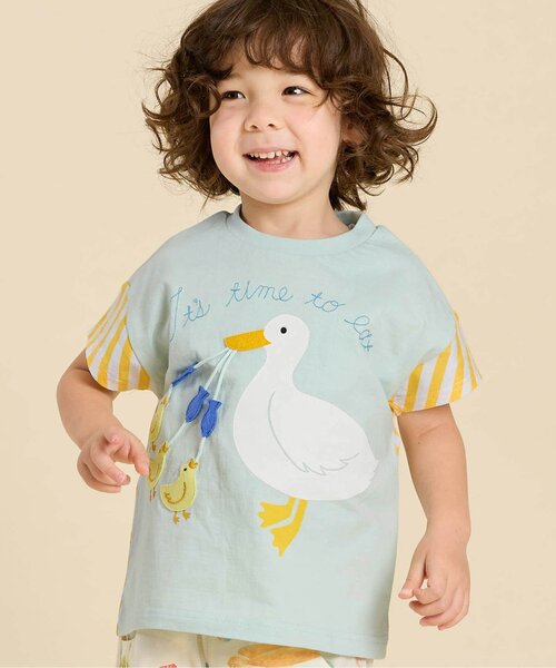 BIT'Z(ビッツ)の「ワニ&アヒル子育てギミックTシャツ(Tシャツ/カットソー・キッズ・ミント/キナリ・120/110/100/95/90/80)」の2枚目の写真