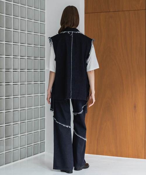 FRINGE DENIM WIDE PANTS/フリンジデニムワイドパンツ（デニム