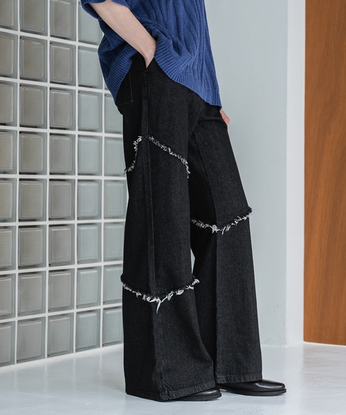 FRINGE DENIM WIDE PANTS/フリンジデニムワイドパンツ（デニム