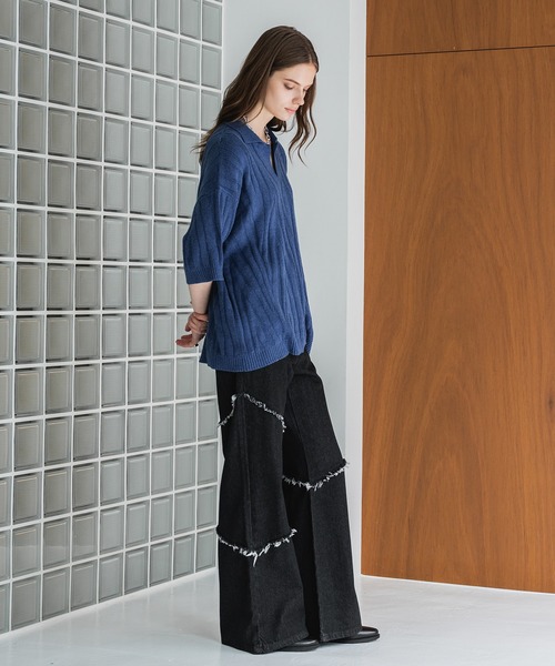 FRINGE DENIM WIDE PANTS/フリンジデニムワイドパンツ（デニムパンツ