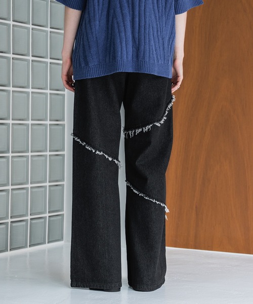 FRINGE DENIM WIDE PANTS/フリンジデニムワイドパンツ（デニム