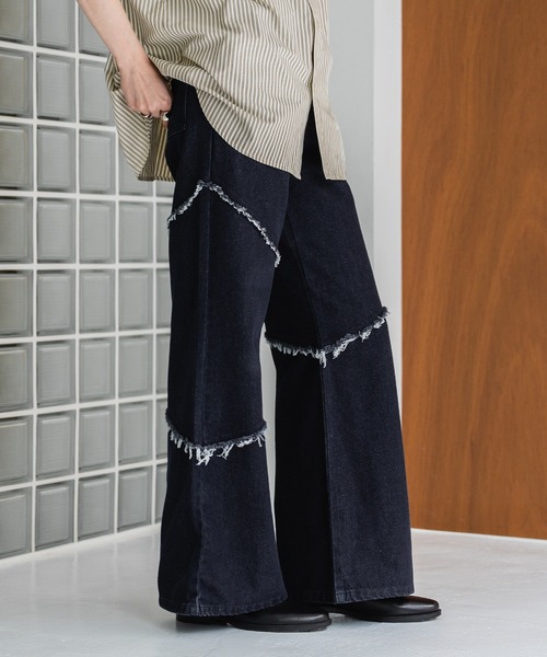 FRINGE DENIM WIDE PANTS/フリンジデニムワイドパンツ（デニム