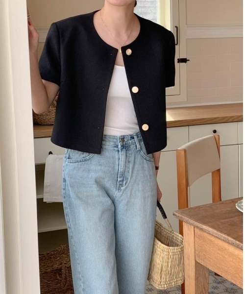 ハーフスリーブジャケット ブラック ソフトサテン ハーフスリーブジャケット｜トゥモローランド 公式通販