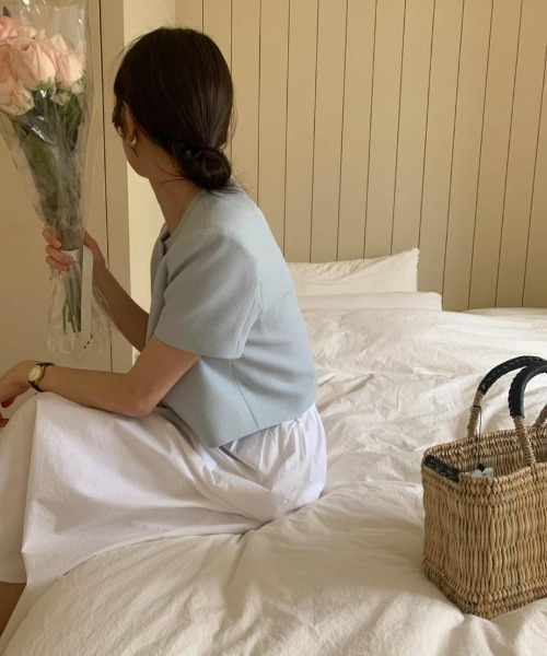 a lot of love（ア ロット オブ ラブ）の「コンパクト ハーフスリーブジャケット（ノーカラージャケット・レディース・オフホワイト/ブルー/ブラック・FREE）」の17枚目の写真