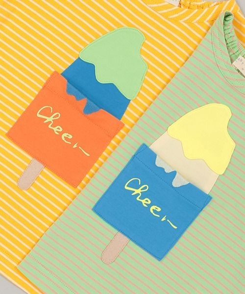 Konomi♡ベイビーチアー　シトラスパンツ　さくらんぼシャツ　2点セット セール】アイスボーダーTシャツ（Tシャツ/カットソー）｜baby
