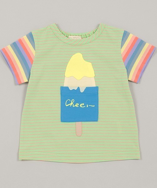 【試着のみ】　ベイビーチアー　アイスクリームTシャツ 帽子　セット　100 セール】アイスボーダーTシャツ（Tシャツ/カットソー）｜baby