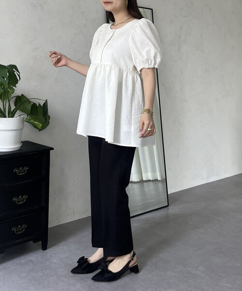 prose verse（プロズヴェール）の「【ON・OFF使える】パールボタンペプラムブラウスセットアップ（ワンピース・レディース・アイボリー/ブラック・LARGE/MEDIUM）」の8枚目の写真