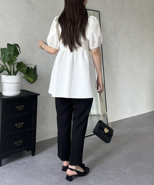 prose verse（プロズヴェール）の「【ON・OFF使える】パールボタンペプラムブラウスセットアップ（ワンピース・レディース・アイボリー/ブラック・LARGE/MEDIUM）」の9枚目の写真