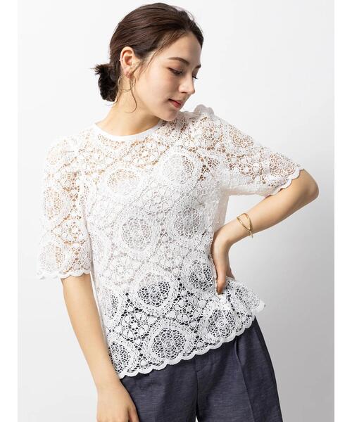 Te chichi CLASSIC（テチチクラシック）の「オーガニックコットンコードレースブラウス（シャツ/ブラウス・レディース・ブラック/オフホワイト・F）」の10枚目の写真