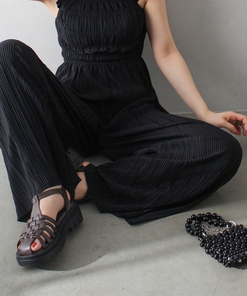 SpRay（スプレイ）の「ランダムプリーツサロペット（サロペット/オーバーオール・レディース・ベージュ/ブラック/グレー・FREE）」の11枚目の写真