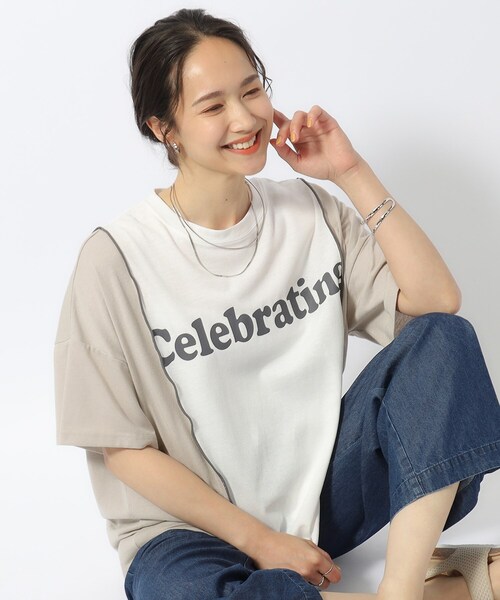 Cutie Blonde(キューティーブロンド)の「◆【洗える】リメイク風 切り替えTシャツ(Tシャツ/カットソー・レディース・ブルー系9/ホワイト系その他5/ブラック系4・04/02/03)」の2枚目の写真