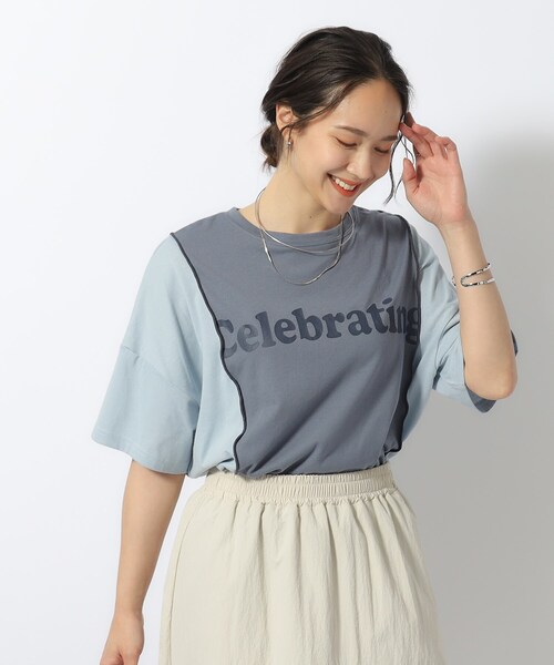 Cutie Blonde(キューティーブロンド)の「◆【洗える】リメイク風 切り替えTシャツ(Tシャツ/カットソー・レディース・ブルー系9/ホワイト系その他5/ブラック系4・04/02/03)」の13枚目の写真