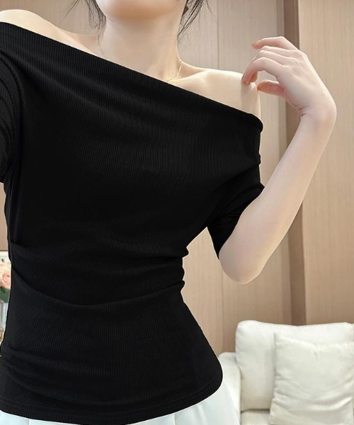 a lot of love(ア ロット オブ ラブ)の「オフショルプレーントップス(Tシャツ/カットソー・レディース・ホワイト/オレンジ/ブルー/ブラック・FREE)」の7枚目の写真