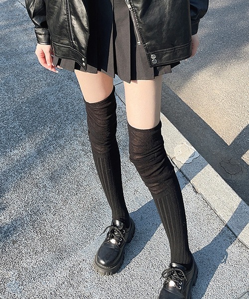 シアー切り替え ストライプニーハイソックス cula912（ソックス/靴下