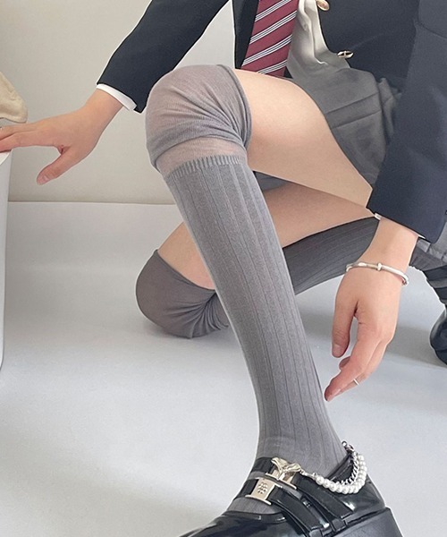 シアー切り替え ストライプニーハイソックス cula912（ソックス/靴下