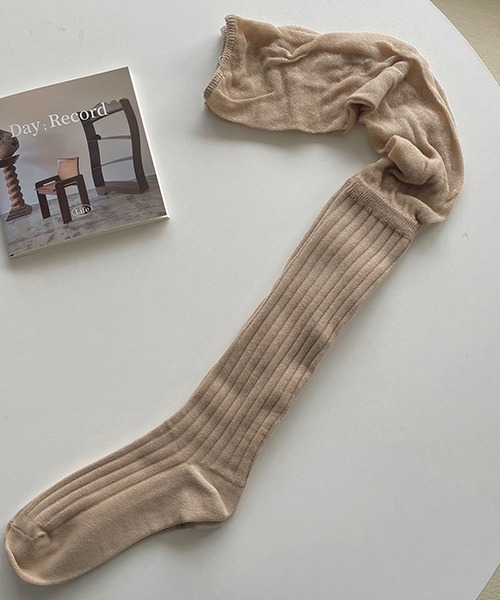 シアー切り替え ストライプニーハイソックス cula912（ソックス/靴下