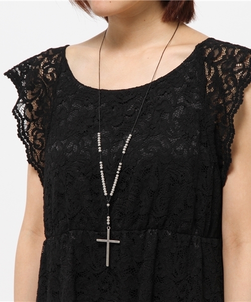 WEGO(ウィゴー)の「WEGO/コードクロスロザリオ(ネックレス・レディース・ブラック・FREE)」の2枚目の写真