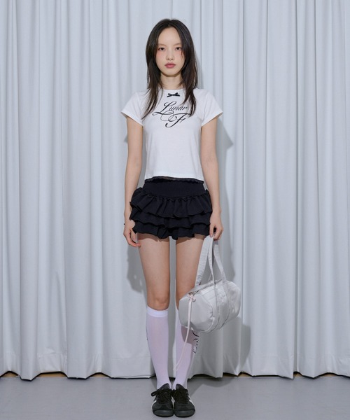 FCMM(エフシーエムエム)の「RIBBON CROP TEE/リボンクロップT(Tシャツ/カットソー・レディース・ブラック/グレー/ホワイト・MEDIUM/SMALL)」の8枚目の写真
