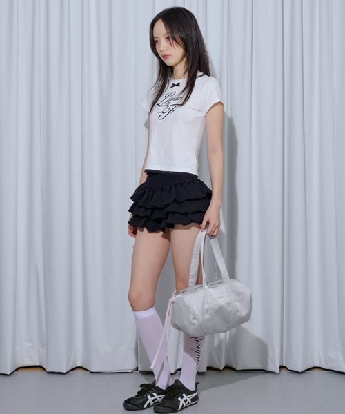FCMM(エフシーエムエム)の「RIBBON CROP TEE/リボンクロップT(Tシャツ/カットソー・レディース・ブラック/グレー/ホワイト・MEDIUM/SMALL)」の9枚目の写真