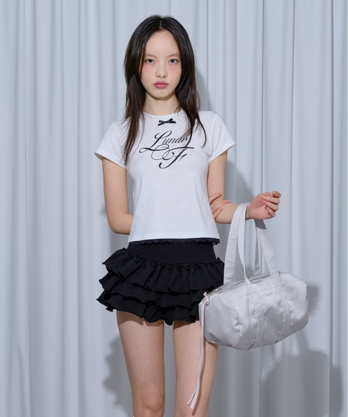 FCMM(エフシーエムエム)の「RIBBON CROP TEE/リボンクロップT(Tシャツ/カットソー・レディース・ブラック/グレー/ホワイト・MEDIUM/SMALL)」の4枚目の写真
