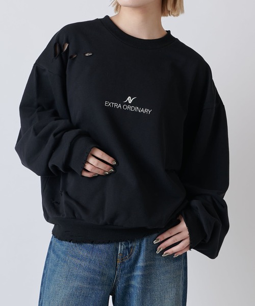 Lui's（ルイス）の「【Neucon/ニューコン】ロゴ刺繍ショート丈ダメージ