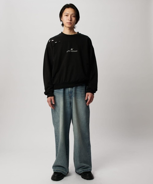 Lui's（ルイス）の「【Neucon/ニューコン】ロゴ刺繍ショート丈ダメージ