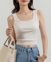 DAY CLOSET | レディース 幅広肩紐クロップドリブタンクトップ(タンクトップ)