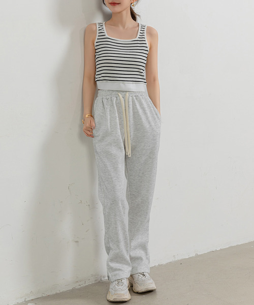 DAY CLOSET（デイ クローゼット）の「レディース 幅広肩紐クロップドリブタンクトップ（タンクトップ・レディース・ホワイト×ブラック/ホワイト×ブルー/ピンク系その他/ブラック・FREE）」の18枚目の写真
