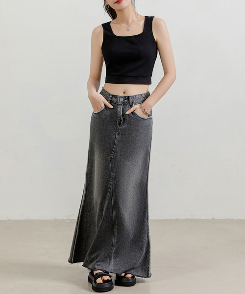 DAY CLOSET（デイ クローゼット）の「レディース 幅広肩紐クロップドリブタンクトップ（タンクトップ・レディース・ホワイト×ブラック/ホワイト×ブルー/ピンク系その他/ブラック・FREE）」の12枚目の写真