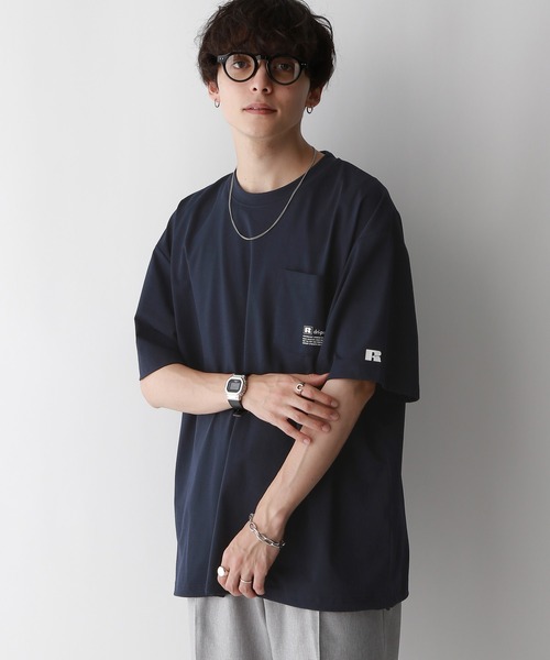 RAGEBLUE(レイジブルー)の「【RUSSELL ATHLETIC】ドライパワーワンポイントTシャツ<吸水速乾>(Tシャツ/カットソー・メンズ・ネイビー/ブラック・MEDIUM/LARGE)」の2枚目の写真