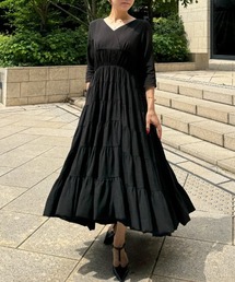 ドラマティック七分袖ティアードワンピース