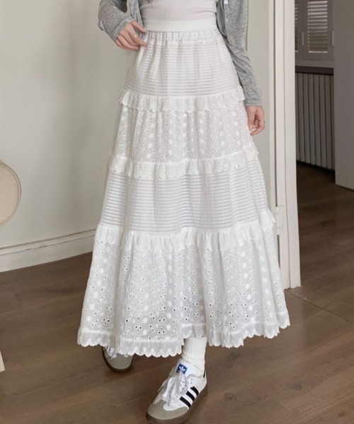 GEMEDA(ジェメダ)の「ボトムス レース フリル Aラインスカート(スカート・レディース・ホワイト/ブラック/ベージュ・M)」の5枚目の写真
