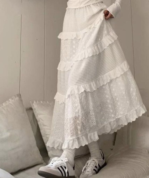 GEMEDA(ジェメダ)の「ボトムス レース フリル Aラインスカート(スカート・レディース・ホワイト/ブラック/ベージュ・M)」の11枚目の写真
