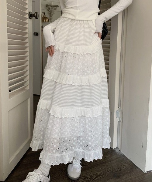 GEMEDA(ジェメダ)の「ボトムス レース フリル Aラインスカート(スカート・レディース・ホワイト/ブラック/ベージュ・M)」の14枚目の写真