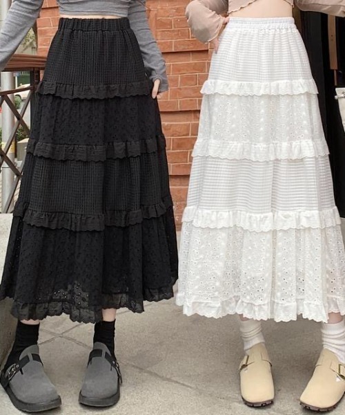 GEMEDA(ジェメダ)の「ボトムス レース フリル Aラインスカート(スカート・レディース・ホワイト/ブラック/ベージュ・M)」の16枚目の写真