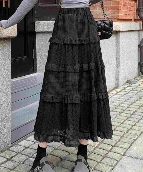 GEMEDA(ジェメダ)の「ボトムス レース フリル Aラインスカート(スカート・レディース・ホワイト/ブラック/ベージュ・M)」の17枚目の写真