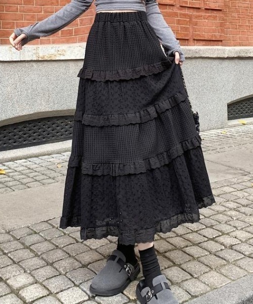 GEMEDA(ジェメダ)の「ボトムス レース フリル Aラインスカート(スカート・レディース・ホワイト/ブラック/ベージュ・M)」の19枚目の写真