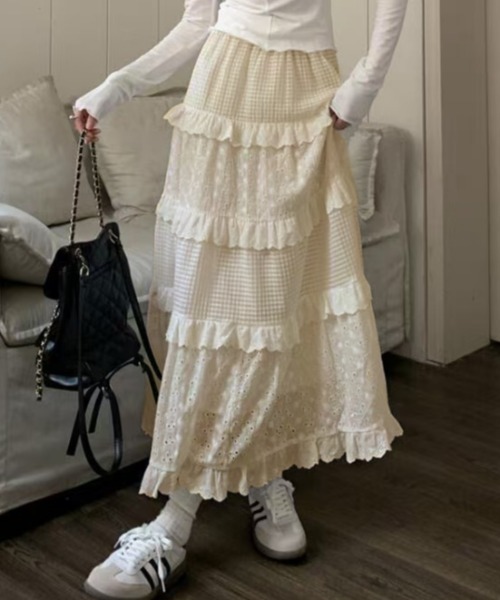 GEMEDA(ジェメダ)の「ボトムス レース フリル Aラインスカート(スカート・レディース・ホワイト/ブラック/ベージュ・M)」の22枚目の写真