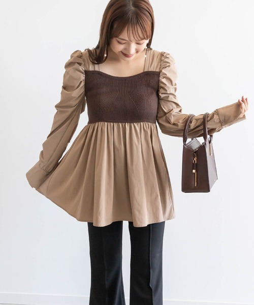 RANDA(ランダ)の「【選べる丈感】ニットビスチェドッキングブラウス(シャツ/ブラウス・レディース・ブラック/グレー/ブラウン・FREE/FT)」の1枚目の写真
