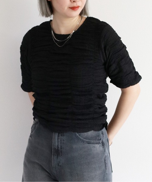 cepo(セポ)の「シャーリングプルオーバー(Tシャツ/カットソー・レディース・オフホワイト/ブラック・M)」の2枚目の写真