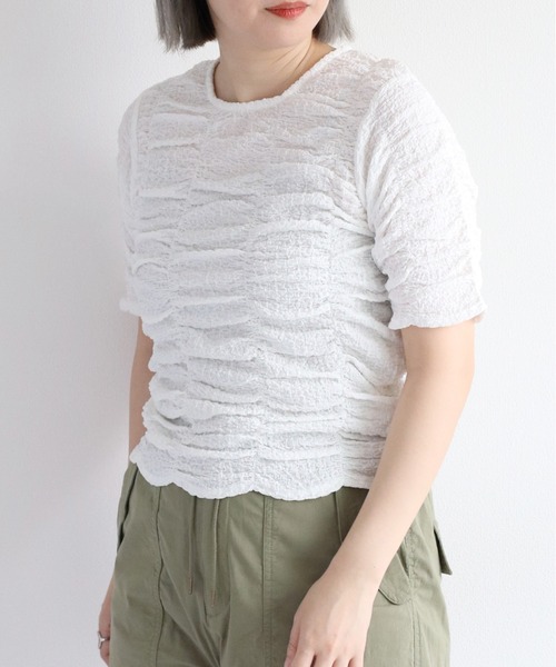 cepo(セポ)の「シャーリングプルオーバー(Tシャツ/カットソー・レディース・オフホワイト/ブラック・M)」の6枚目の写真
